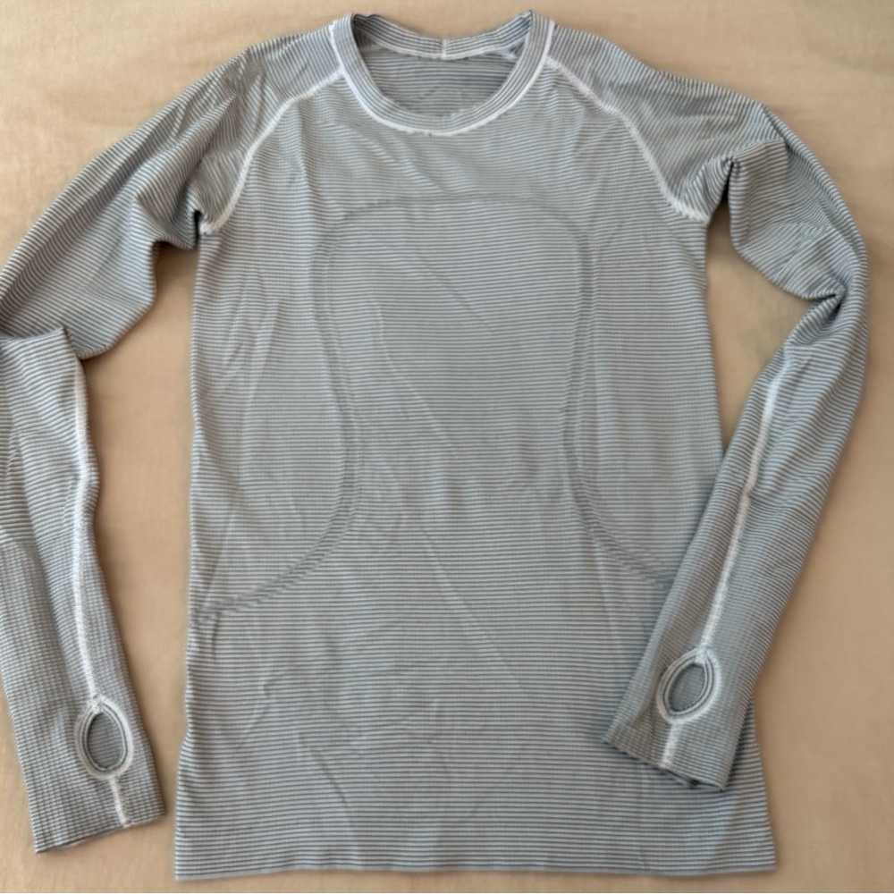 Lululemon Black and White Striped Running Top size2